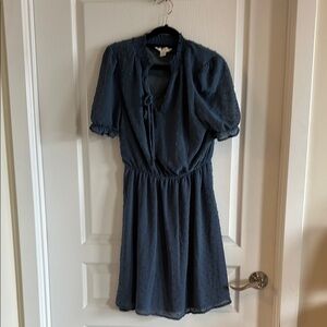 Monteau Blue Midi Sundress with Puff Sleeves and Cowl Neck
